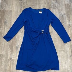 R&K Royal Blue Long Sleeve Dress with Knot Accent